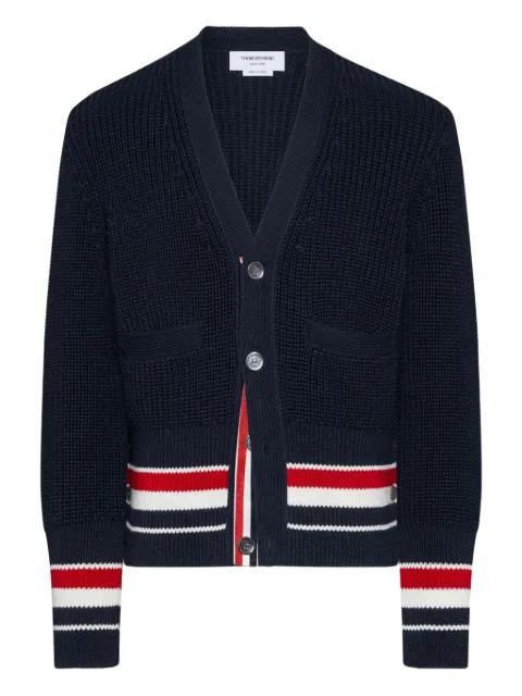 button-fastening V-neck cotton cardigan by THOM BROWNE