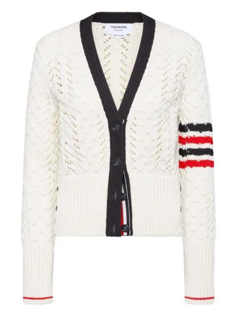 cable pointelle stitch merino wool 4-Bar cardigan by THOM BROWNE