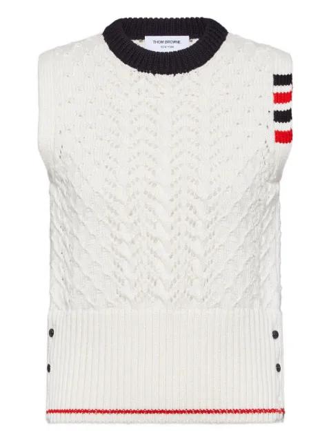 cable pointelle-stitch merino-wool 4-Bar vest by THOM BROWNE