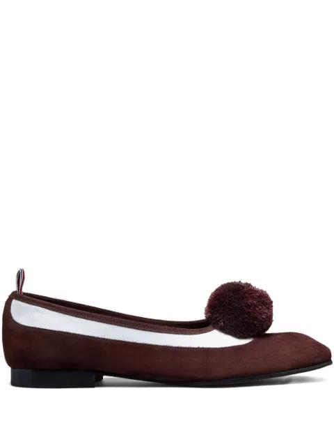 calf suede pom pom Opera Spectator ballerina shoes by THOM BROWNE