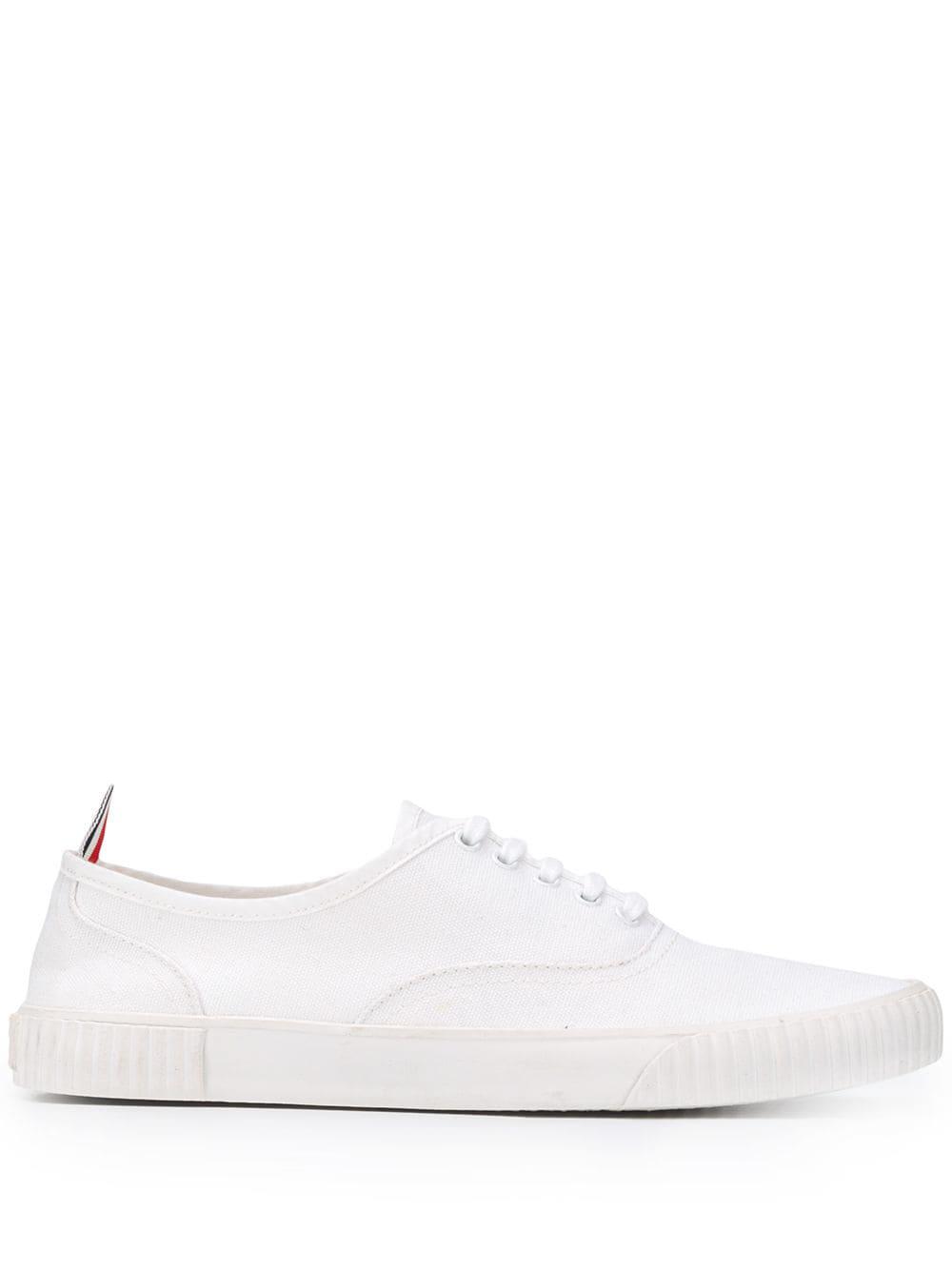 canvas vulcanized sole heritage sneakers by THOM BROWNE