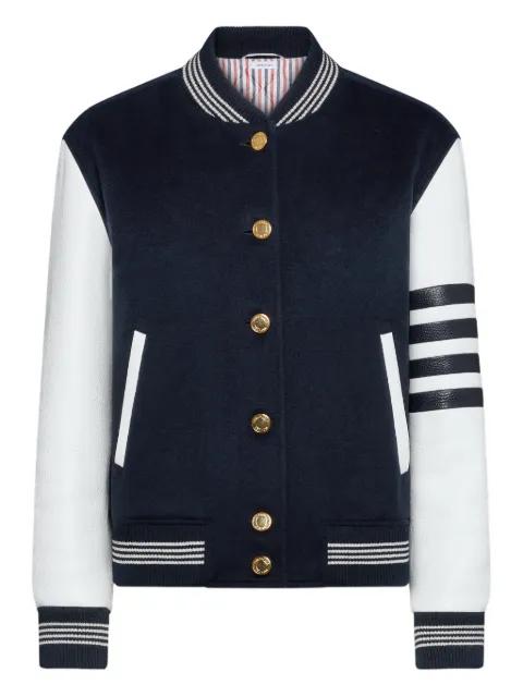 cashmere and leather browne 65 varsity jacket by THOM BROWNE