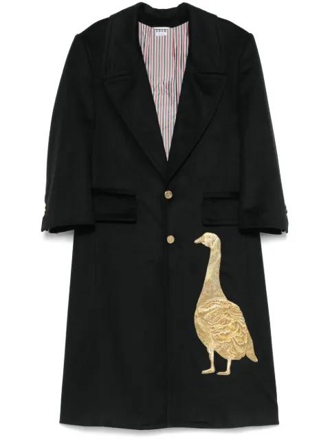 cashmere embroidered applique overcoat by THOM BROWNE