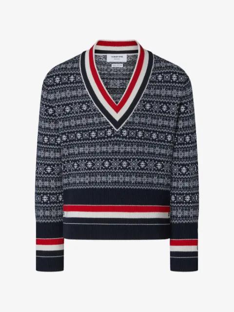 cashmere jacquard snowflake pullover by THOM BROWNE