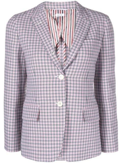 check crepe single-breasted blazer by THOM BROWNE