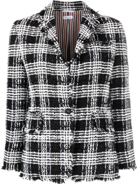 check-pattern tweed jacket by THOM BROWNE