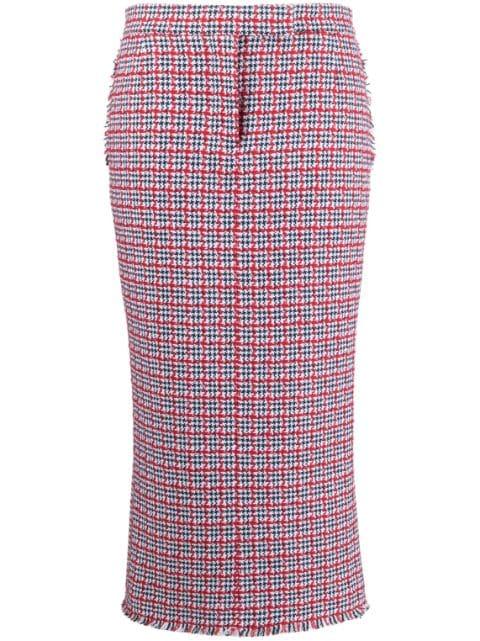 check-pattern tweed midi skirt by THOM BROWNE