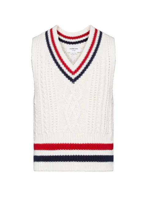 chunky cashmere rwb stripe vest by THOM BROWNE