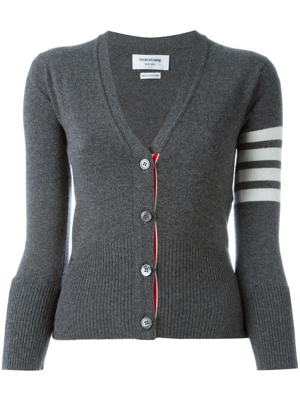 classic cashmere 4-Bar V-neck cardigan by THOM BROWNE