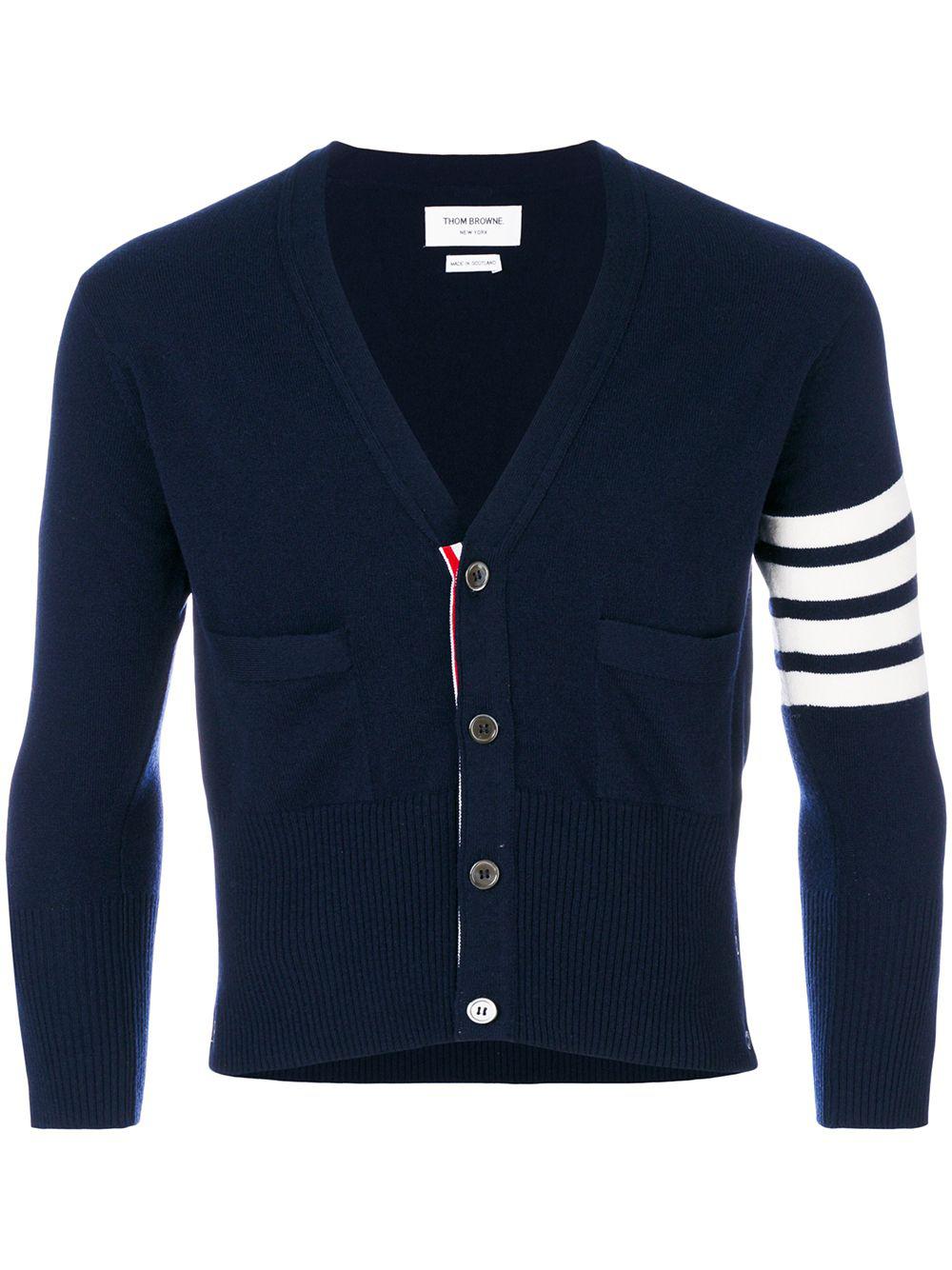 classic cashmere 4-Bar V-neck cardigan by THOM BROWNE
