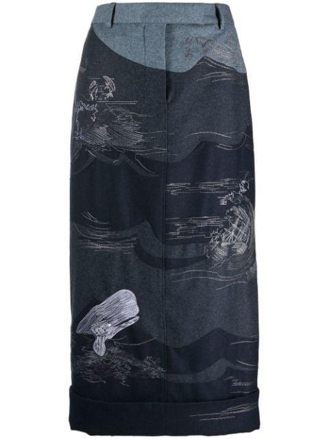 contrasting-stitch detail midi skirt by THOM BROWNE
