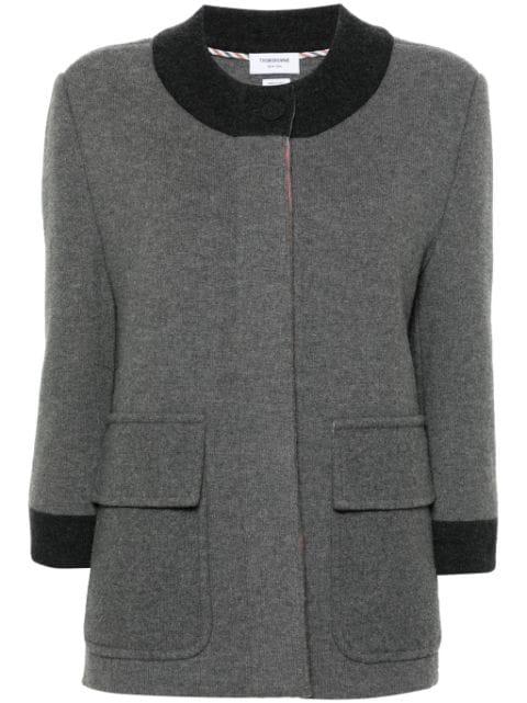 contrasting-trim wool blend cardi-coat by THOM BROWNE