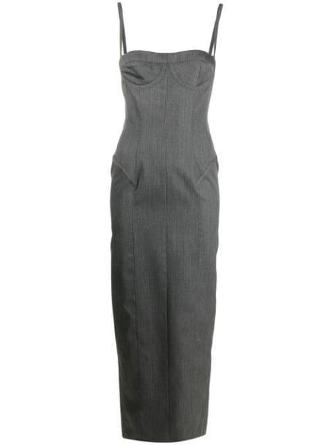 corset-style wool pencil dress by THOM BROWNE