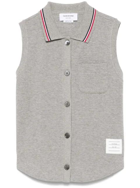 cotton waffle sleeveless button shirt by THOM BROWNE