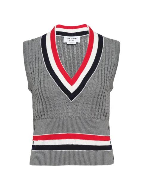 cricket RWB stripe cable-knit cotton shrunken vest by THOM BROWNE