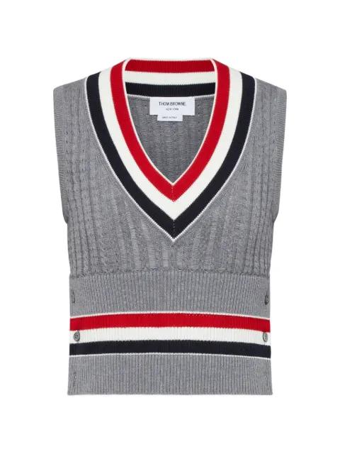 cricket stripe vest by THOM BROWNE