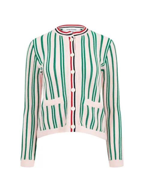 crochet-stitch striped cardigan by THOM BROWNE