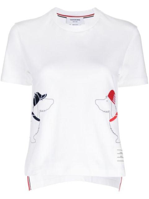 dog-embroidered cotton T-shirt by THOM BROWNE