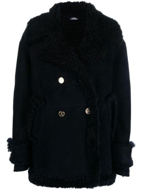 double-breasted shearling peacoat by THOM BROWNE