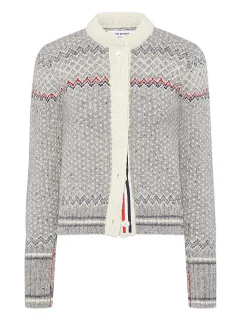 fair isle jacquard donegal cropped cardigan by THOM BROWNE