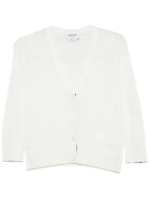 feather-intarsia cotton cardigan by THOM BROWNE