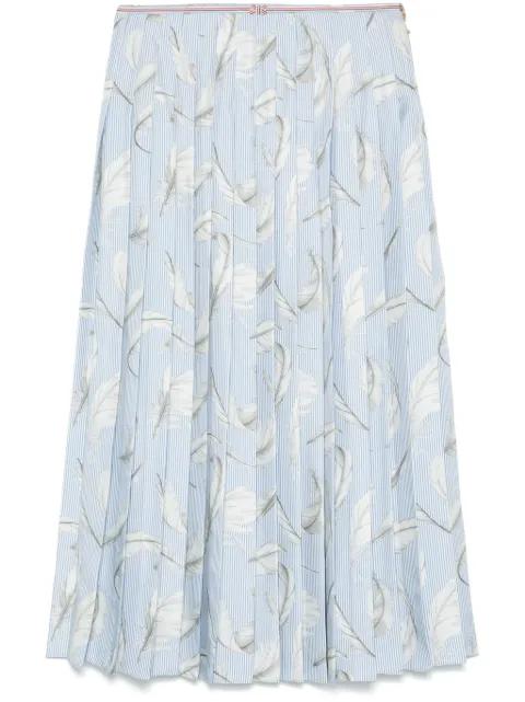 feather-print silk midi skirt by THOM BROWNE