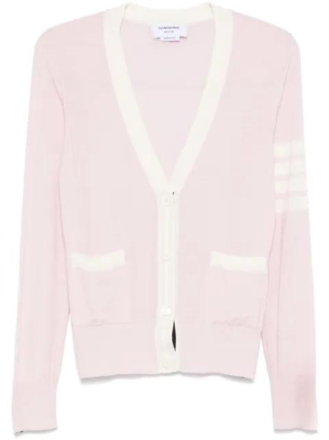 fine merino wool 4-Bar relaxed fit V-neck cardigan by THOM BROWNE