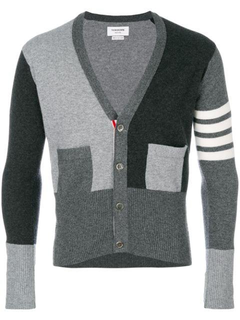 fitted waist v-neck cardigan by THOM BROWNE