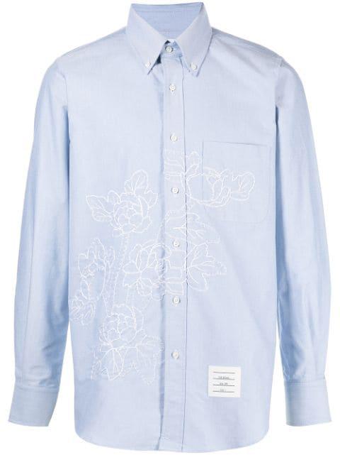 floral-embroidered long-sleeve shirt by THOM BROWNE