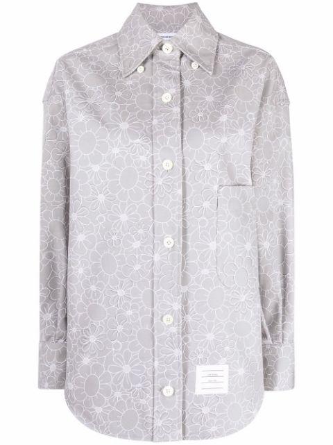 floral-print oversized cotton shirt by THOM BROWNE