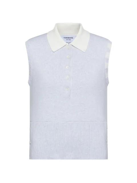four-bar stitch sleeveless polo shirt by THOM BROWNE