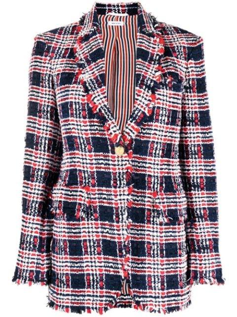 frayed single-breasted tweed blazer by THOM BROWNE