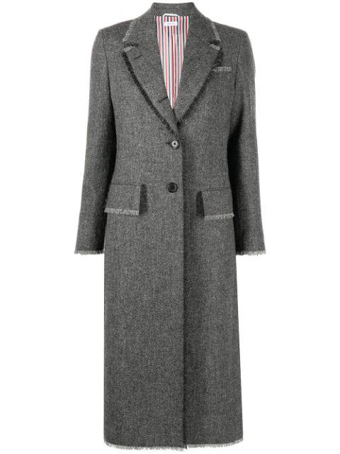 frayed trim single-breasted coat by THOM BROWNE