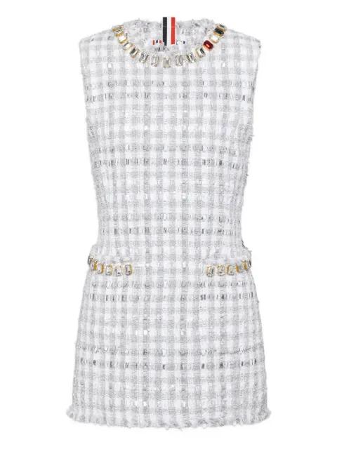 gingham satin Ribbon tweed mini pencil dress with swarovski crystal by THOM BROWNE