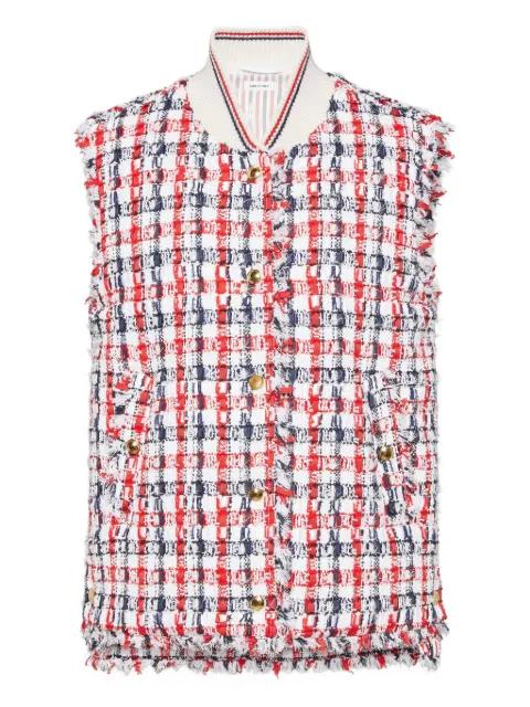 gingham satin-ribbon tweed quilted vest by THOM BROWNE