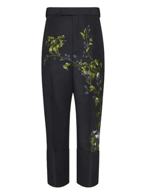 goose scenic satin stitch wool chino trousers by THOM BROWNE