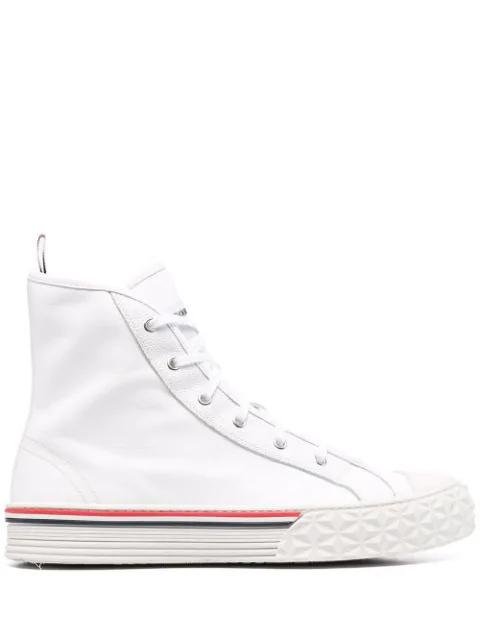 high-top leather sneakers by THOM BROWNE