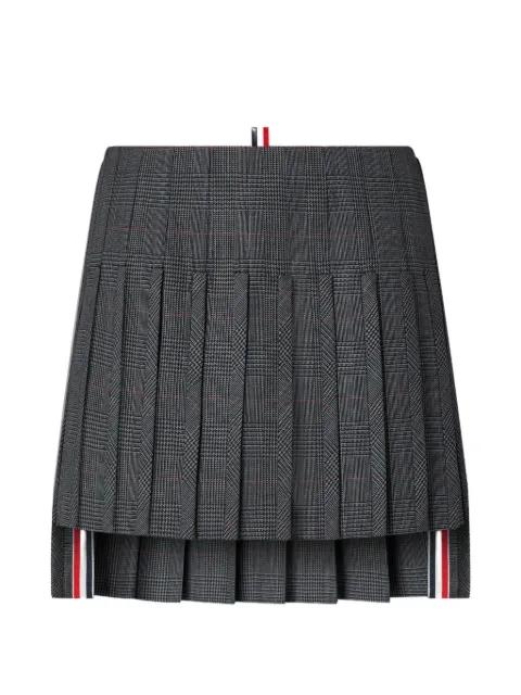 high twist wool low-rise pleated mini skirt by THOM BROWNE