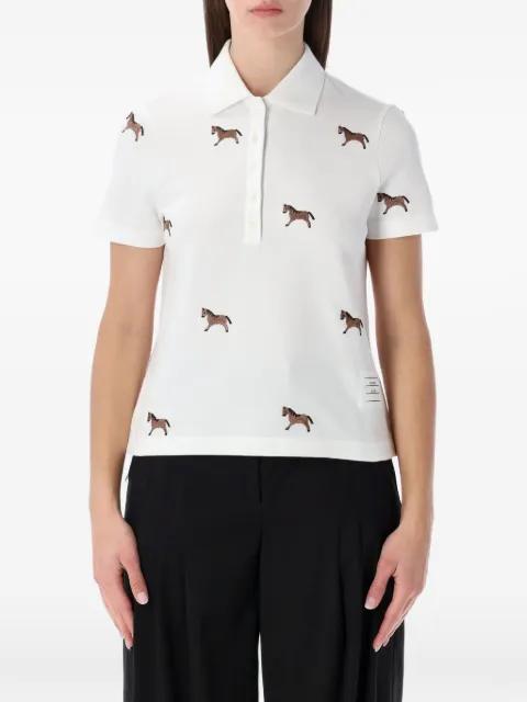 horse-embroidered short sleeve polo shirt by THOM BROWNE