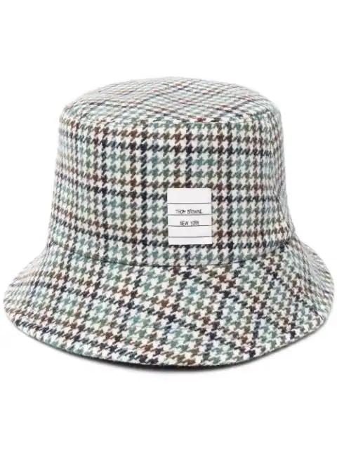 houndstooth name tag appliqué bucket hat by THOM BROWNE