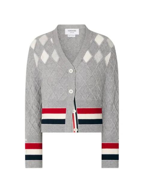 intarsia argyle pointelle cardigan by THOM BROWNE