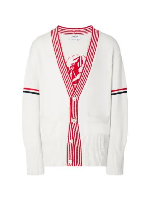 lobster-intarsia RWB-stripe cardigan by THOM BROWNE