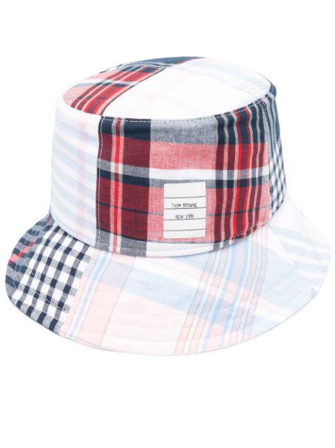 logo-patch checked bucket hat by THOM BROWNE