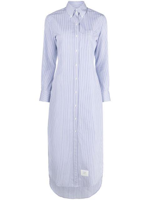logo-patch striped maxi shirtdress by THOM BROWNE