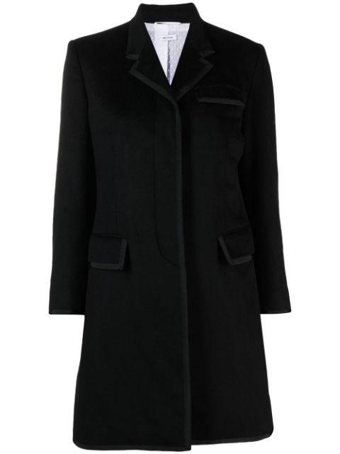 long grosgrain ribbon-trim coat by THOM BROWNE