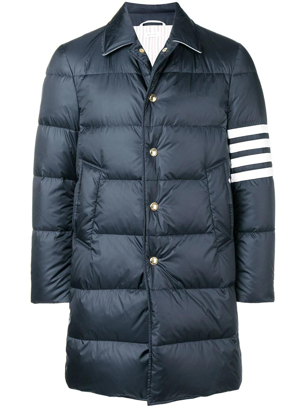 matte finish nylon down fill 4-Bar bal collar overcoat by THOM BROWNE
