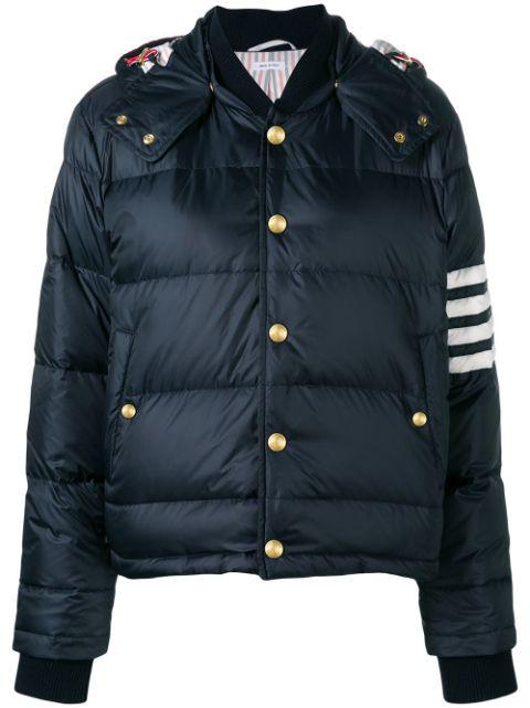 matte nylon 4-Bar down filled bomber by THOM BROWNE
