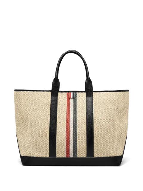 medium Tool RWB-stripe raffia tote bag by THOM BROWNE