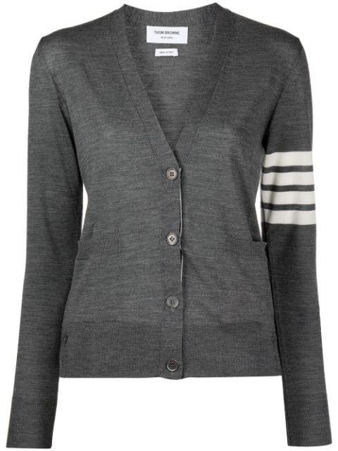 merino wool 4-Bar relaxed fit V-neck cardigan by THOM BROWNE