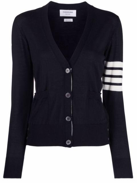 merino wool 4-Bar relaxed fit V-neck cardigan by THOM BROWNE
